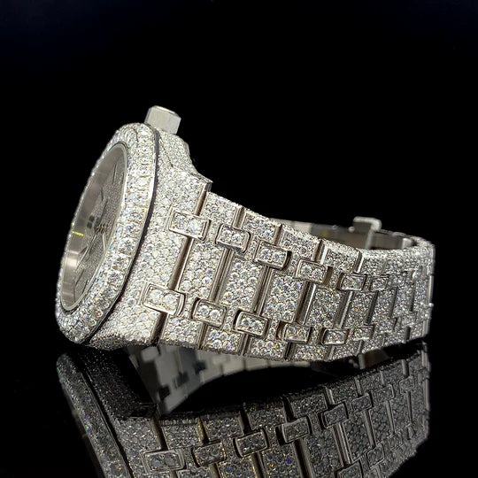 Lux Watches Audemars Piguet diamond dial watch fully pave white gold bracelet side profile