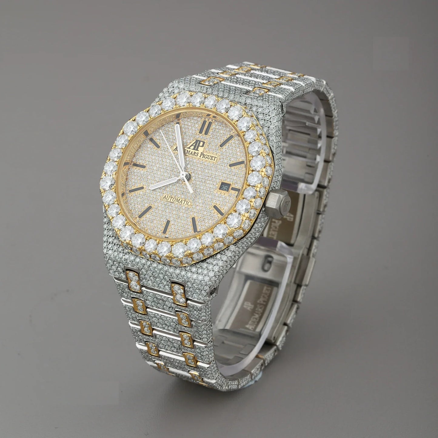 Lux Watches diamond encrusted two tone gold and silver luxury wristwatch with integrated bracelet