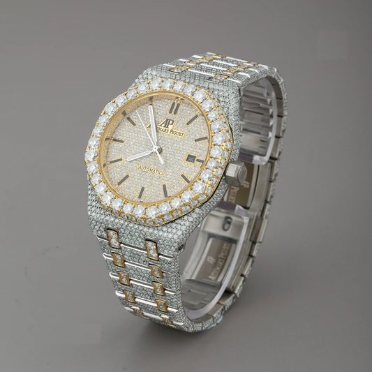 Lux Watches diamond encrusted two tone gold and silver luxury wristwatch with integrated bracelet