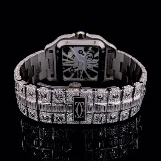 Cartier Skeleton Watch Silver Baguette Diamond - Lux Watches