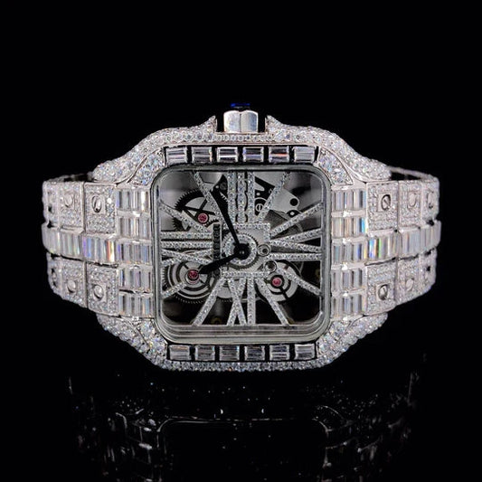 Cartier Skeleton Watch Silver Baguette Diamond - Lux Watches