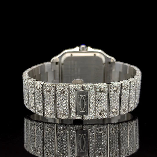 luxury Cartier watch for sale diamond pave stainless steel bracelet with blue cabochon crown