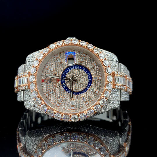 Lux Watches Rolex baguette diamond watch two tone rose gold and white gold pave dial and bracelet