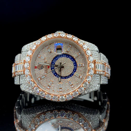 Lux Watches Rolex baguette diamond watch two tone rose gold and white gold pave dial and bracelet