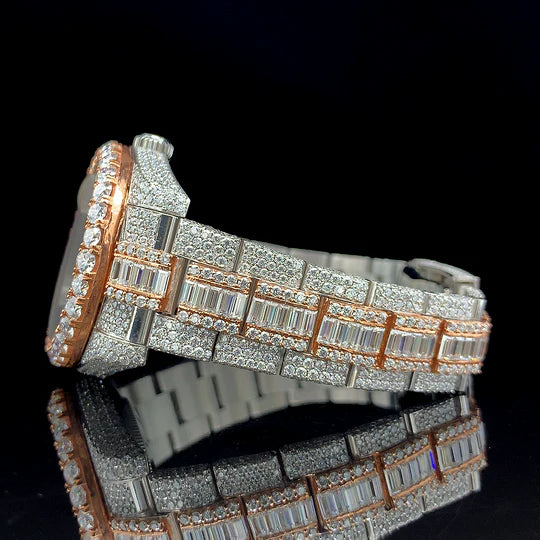 Lux Watches Rolex baguette diamond watch with rose gold accents and full pave diamond bracelet